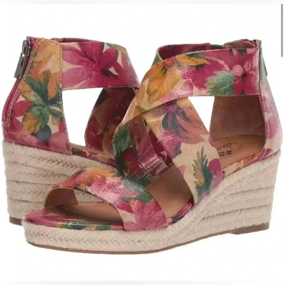Patricia Nash leather floral “Rubia” espadrille wedge sandals in Spring Multi